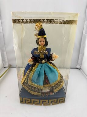 Greek Souvenir Doll in Blue and Teal with Gold Trim NEW